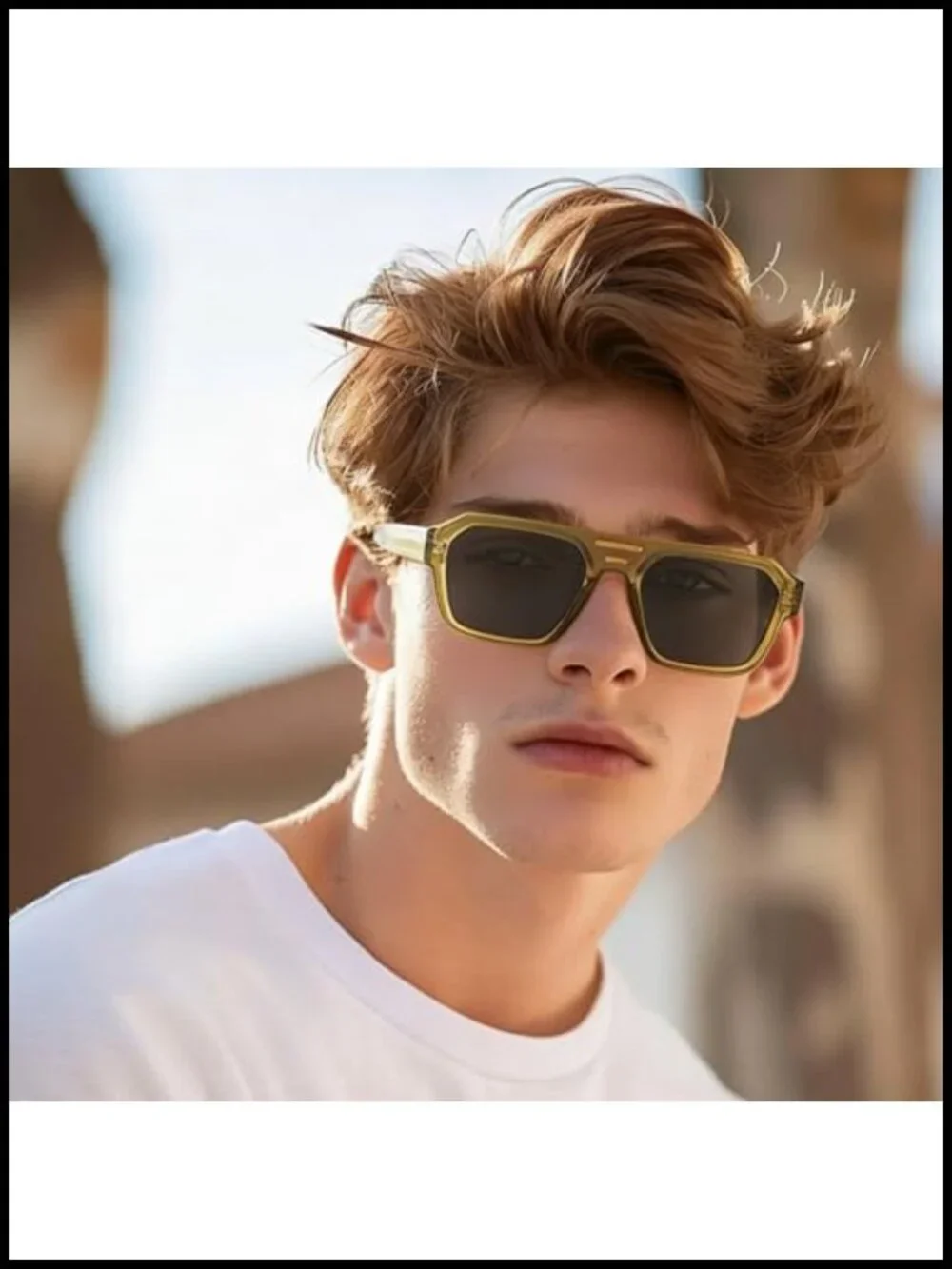 Retro Chunky Square Aviator Sunglasses with Double Beam UV400 Protection